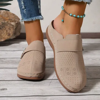 Summer European And American Closed Toe Metal Hollow Women's Shoes Beige - Shop at LoveMi