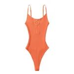 Ring Half Zipper Knitted Vest Women's Overall - Orange