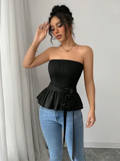 Pure Color Tube top French Unique And Beautiful Small Top Black - Shop at LoveMi