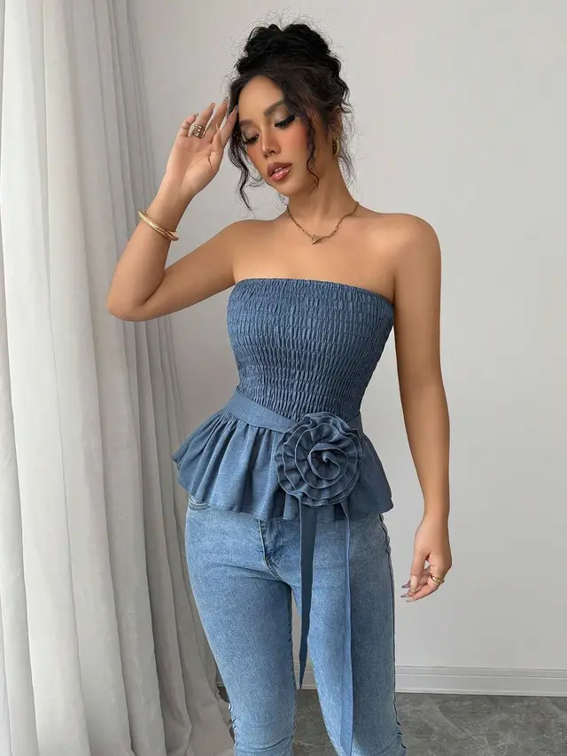 Pure Color Tube top French Unique And Beautiful Small Top Blue - Shop at LoveMi
