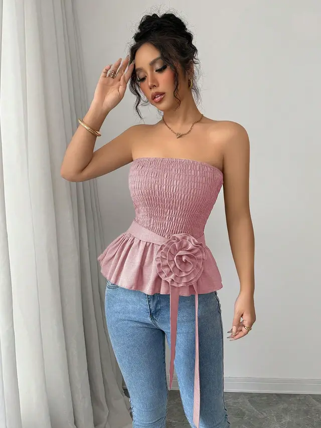 Pure Color Tube top French Unique And Beautiful Small Top Pink - Shop at LoveMi