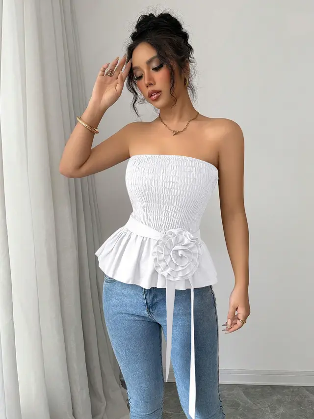 Pure Color Tube top French Unique And Beautiful Small Top White - Shop at LoveMi