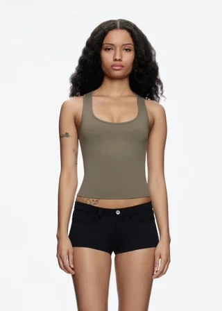 Tight High Elastic Square Collar I-shaped Vest - Gray Green