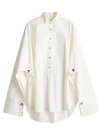 Women's Shirt Elegant Single breasted Loose Lapels Irregular White - Shop at LoveMi