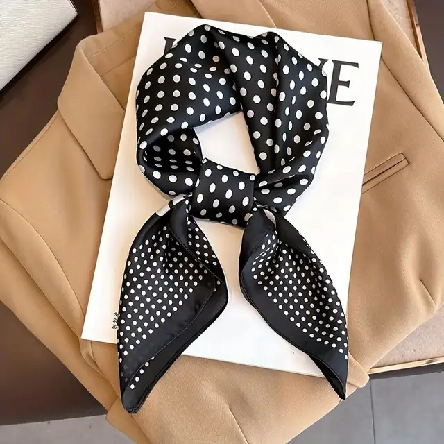 70 Silk Scarf Square Scarf High Sense Korean Style Fashion All matching Black Fine Point - Shop at LoveMi