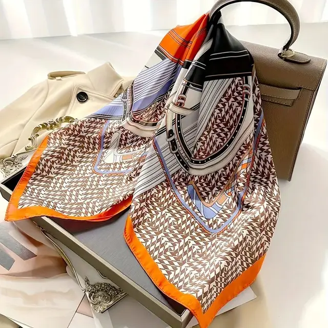 70 Silk Scarf Square Scarf High Sense Korean Style Fashion All matching Lock Chain Ring Buckle Orange - Shop at LoveMi