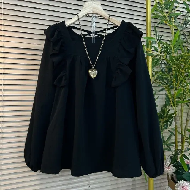 Ruffled Square Collar Beauty Back Sexy Design Women's Shirt Black - Shop at LoveMi