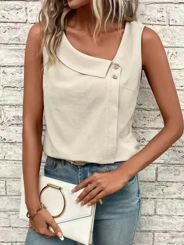 Multi Color Casual Diagonal Collar Button Vest For Women Apricot - Shop at LoveMi