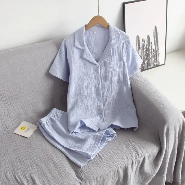 Women's Fashion Personalized Cotton Home Wear Suit Gray And Blue - Shop at LoveMi