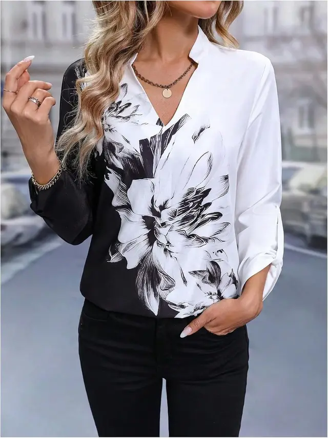 Flower Fashion Individual Casual Loose Women's Wear Black And White Big Flower - Shop at LoveMi
