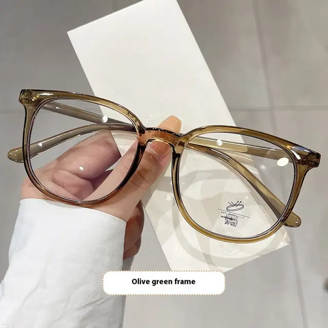 Korean Style Plain Transparent Frame Glasses Olive Green Frame - Shop at LoveMi