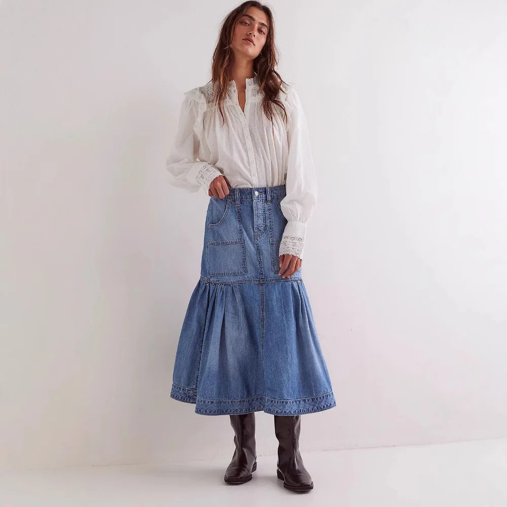 Fashion Personality Retro Women's Casual Denim Skirt Light Blue - Shop at LoveMi