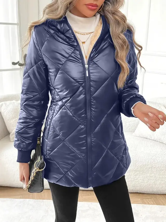 Autumn And Winter Long Sleeves Diamond Lattice Navy Blue - Shop at LoveMi
