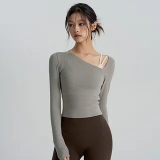 Lady Temperament Yoga Clothes Running Top - Earth Gray