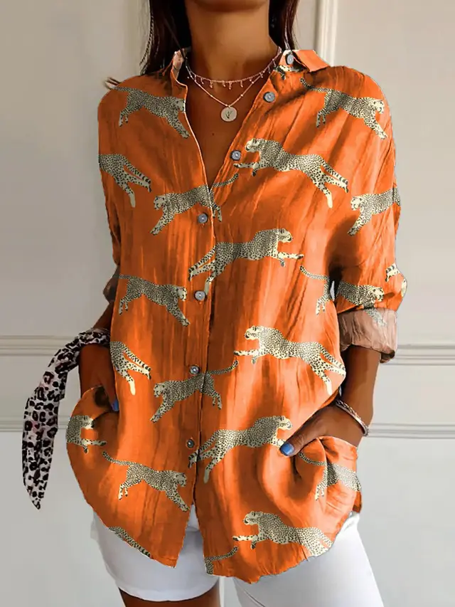 Flowers Print Long Sleeve Shirt Fashion Stand Collar Button Tops For Women Clothing Sn1837Og - Shop at LoveMi