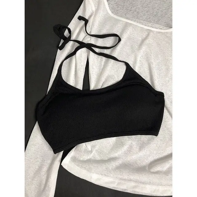 Sunscreen Knitted Blouse Thin Vest Two piece Set Black Camisole - Shop at LoveMi