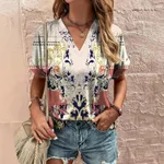 Casual Short Sleeve Pattern Print Loose Fashion Comfortable T-shirt - W3-S