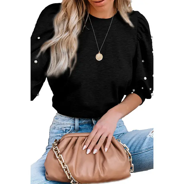 Commuter Round Neck Half Sleeve Shirt Women Black - Shop at LoveMi