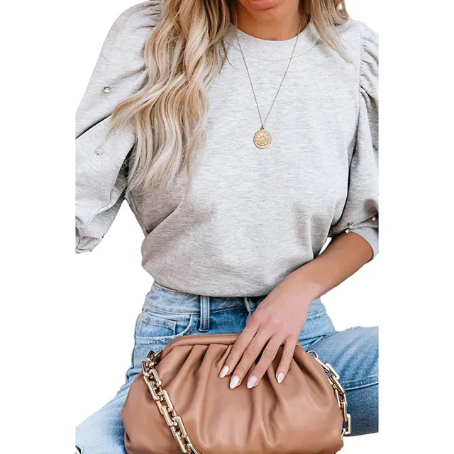Commuter Round Neck Half Sleeve Shirt Women Gray - Shop at LoveMi