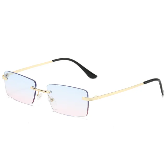 New Square Frameless Trimming Sunglasses Blue Top And Pink Bottom - Shop at LoveMi