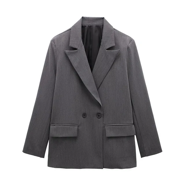 Women's Multi color Commuter Loose Design Double breasted Jacket Gray - Shop at LoveMi