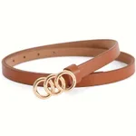 Women's Stylish Retro Minimalism 3-ring Thin Belt - Camel