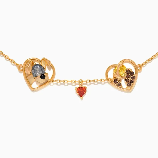 Cartoon Dog Couple Heart shaped Pendant Bracelet Nwh96 Gold - Shop at LoveMi