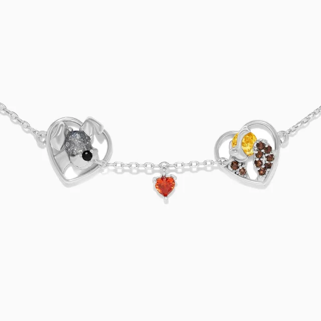 Cartoon Dog Couple Heart shaped Pendant Bracelet Nwh96 Silver - Shop at LoveMi
