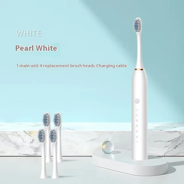 Rechargeable Electric Toothbrush Soft Bristle Portable Waterproof Toothbrush Set X3 White 4 Bruch Head - Shop at LoveMi