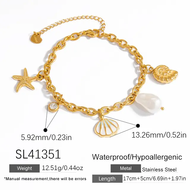 Ocean Style Shell Pendant 18K Gold Titanium Steel Bracelets Sl41351 - Shop at LoveMi