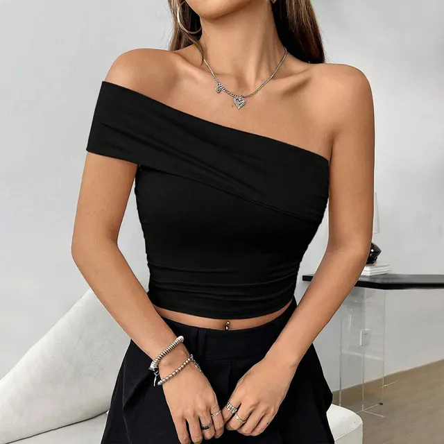 Sexy Off shoulder Top Springsummer Slim Fit Short Vest Black - Shop at LoveMi