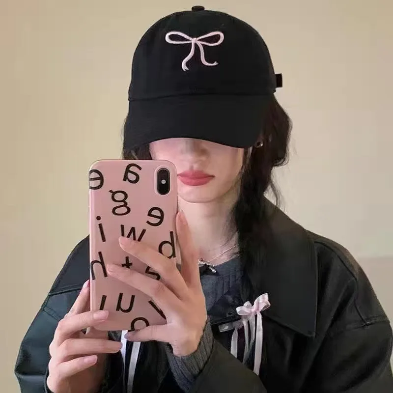 Ins Korean Style Baseball Cap Girl Bow Sweet Black - Shop at LoveMi