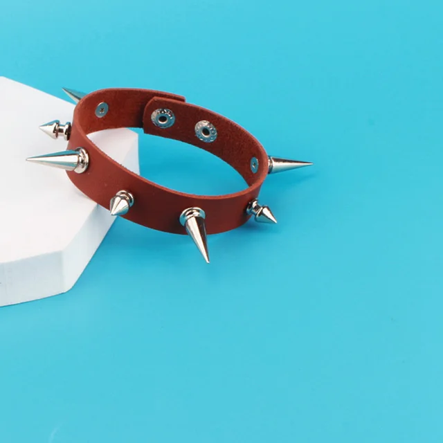 European And American Punk Gothic Fashion Couple Leather Bracelet Red - Shop at LoveMi