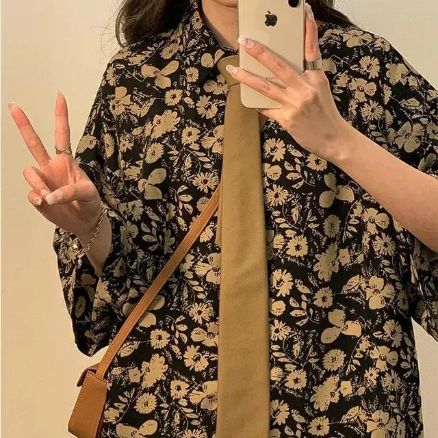 Style Flower Loose Short Sleeve Shirt Top Summer Thin 02 Style - Shop at LoveMi