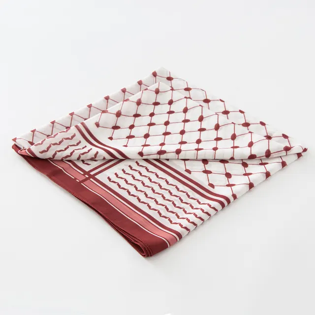 New Chiffon Printed Plaid Square Scarf Khaki Wine - Shop at LoveMi