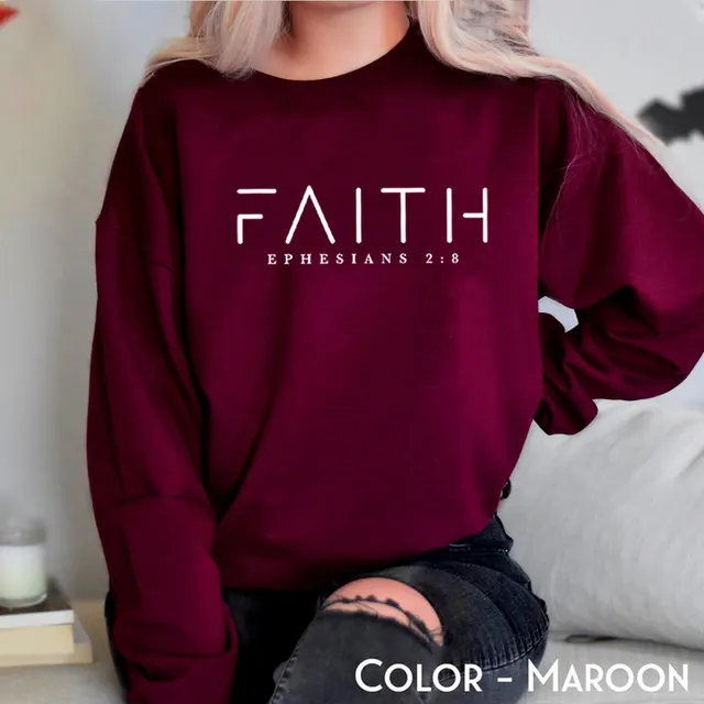 Trendy Faith Sweatshirt Bible Verse Shirt Christian Clothing Wine Red - Shop at LoveMi