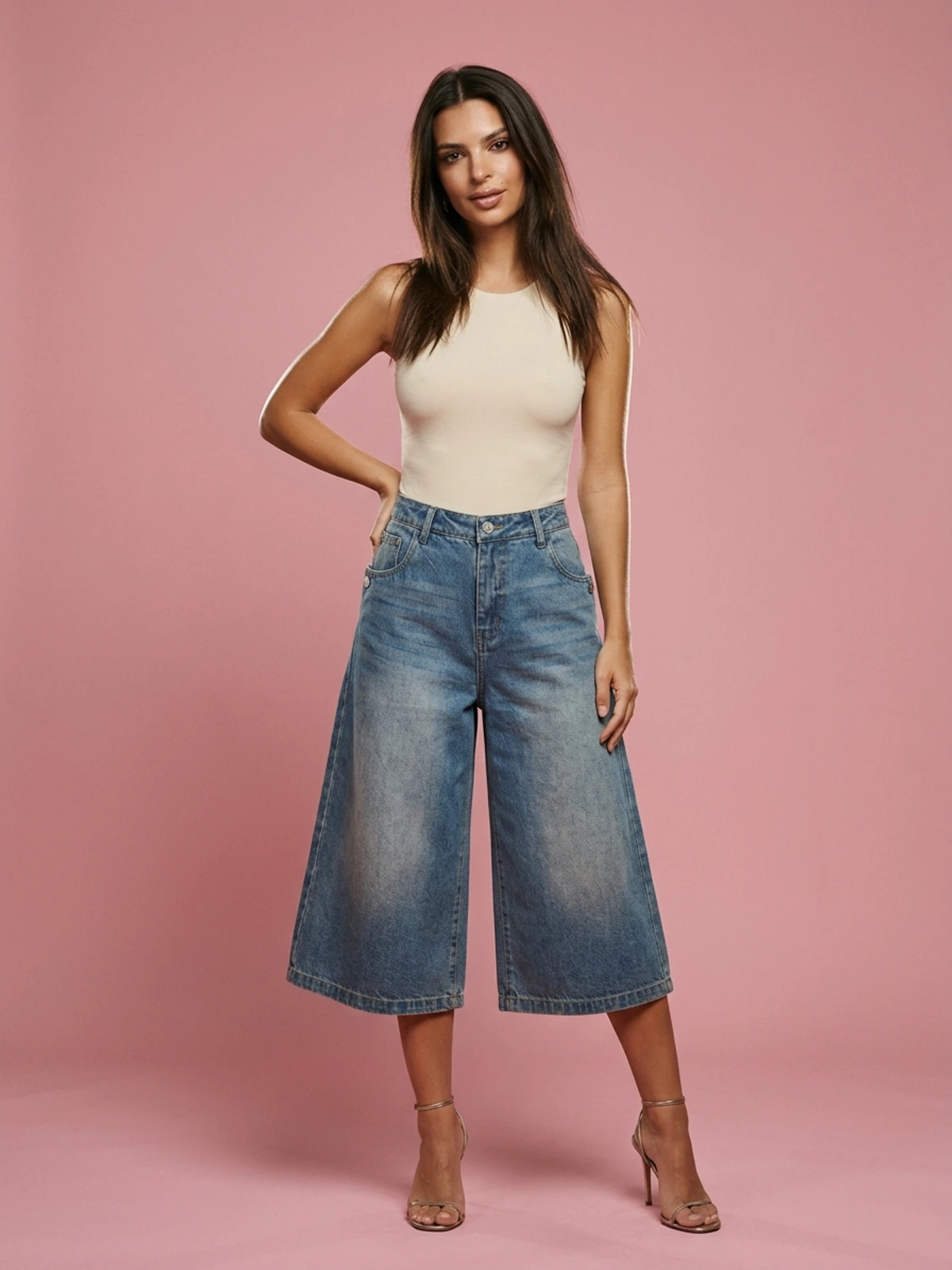 Washed Old Straight Cropped Jeans - Blue