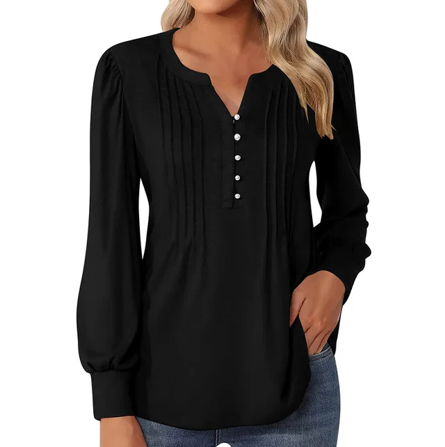 Elegant Loose Women's Top Pleating Black - Shop at LoveMi