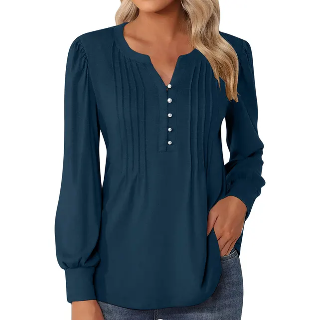 Elegant Loose Women's Top Pleating Navy Blue - Shop at LoveMi