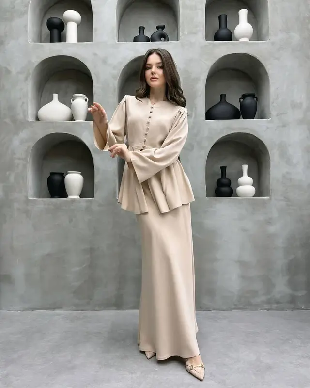New Fashion Elegant Graceful Cardigan Top Solid Color Dress Two piece Set Champagne - Shop at LoveMi