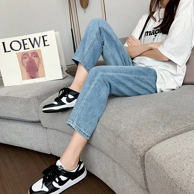 Women's High Waist Jeans Loose Slimming Blue - Shop at LoveMi