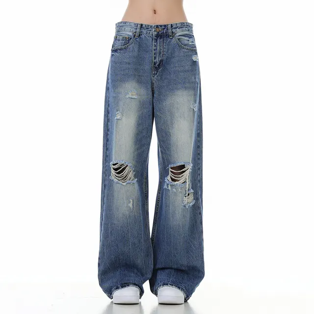 Women's Ripped Washed Blue Jeans Blue - Shop at LoveMi