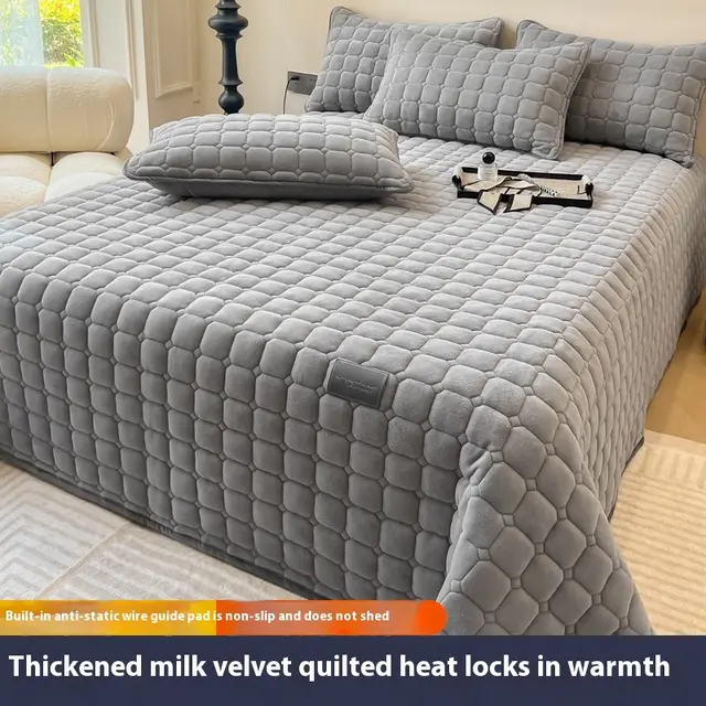 Milk Fiber Coral Fleece Bedspread One piece Autumn And Winter Fleece lined Modern Gray - Shop at LoveMi