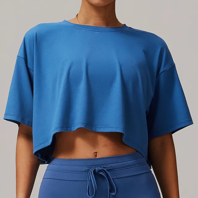 Brushed Sports Short sleeved Top Comfortable Round Neck Night Sky Blue - Shop at LoveMi