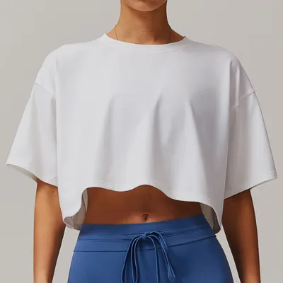 Brushed Sports Short sleeved Top Comfortable Round Neck Swan White - Shop at LoveMi