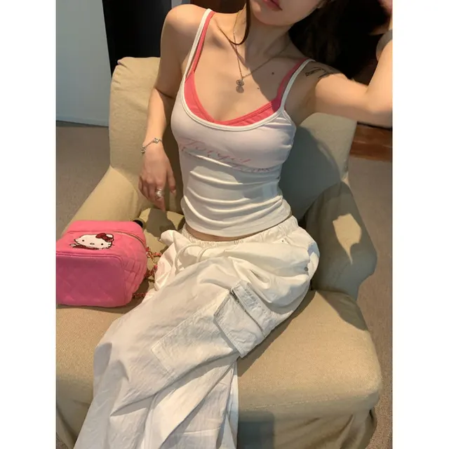 Retro Hot Girl Padded Strap Vest Women's Summer Top White - Shop at LoveMi