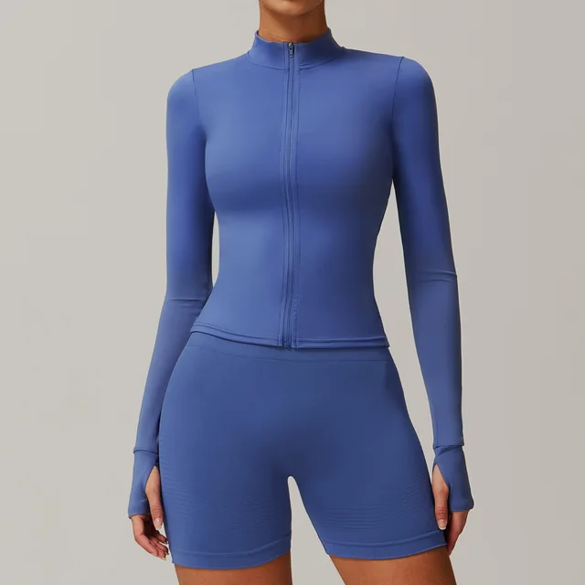 Zipper Tight Running Top Breathable Blue - Shop at LoveMi