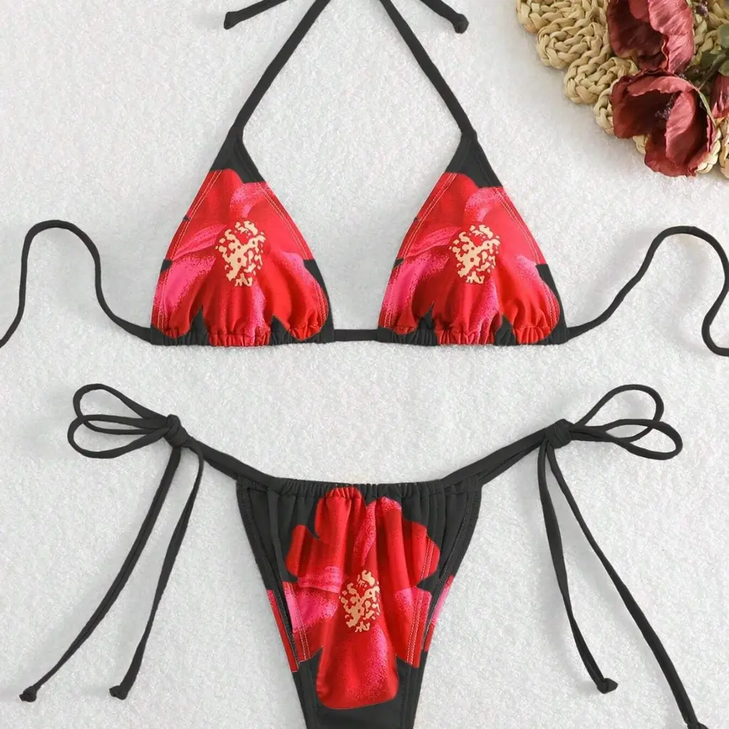 High Waist With Straps Bikini Customized Printing Three-point - Color - View 1