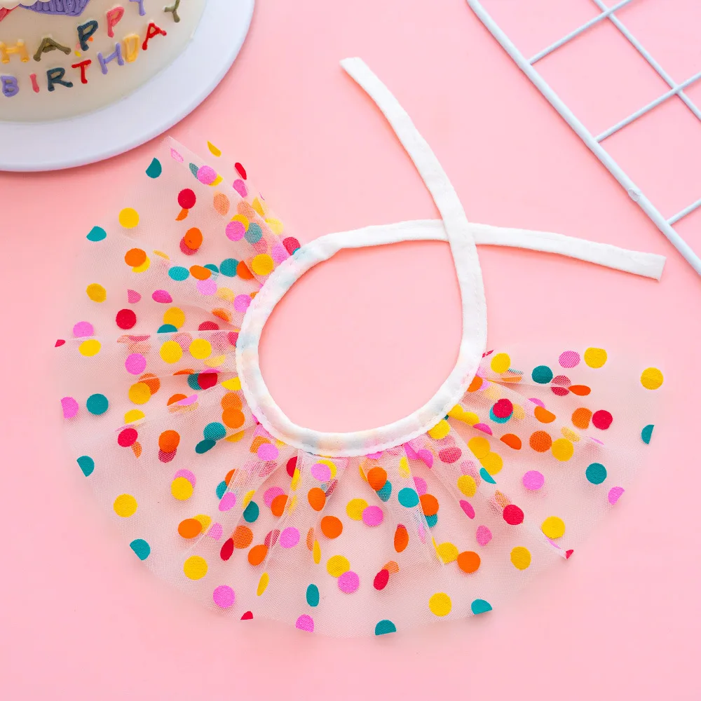 Pet Polka Dot Lace Bib Dog Birthday Suit - Bib Colourful Dots - View 1