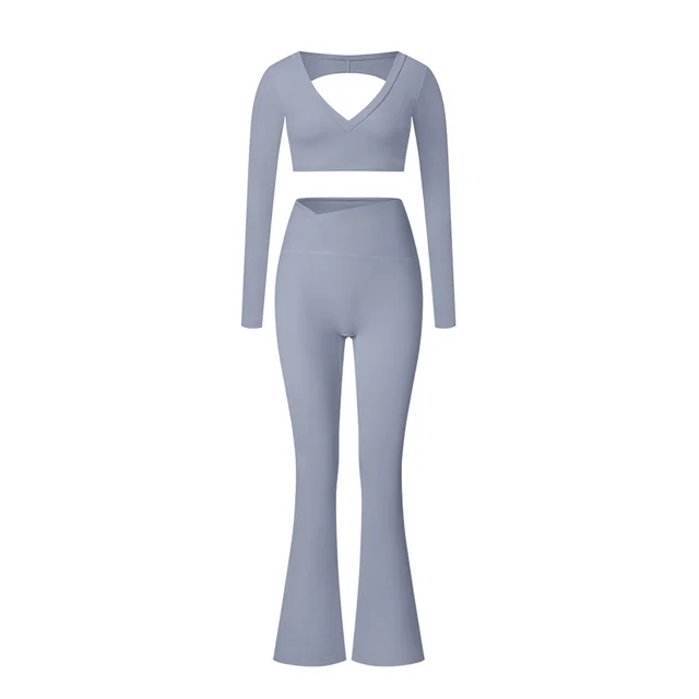 Suit Brushed Close fitting Body Shaping High Waist Workout Long Sleeve Trousers A Gray - Shop at LoveMi